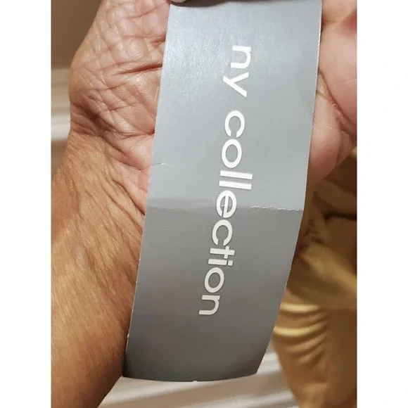 Ny Collection Woman's Khaki Rayon Long Sleeve Ruffle Pullover Top Shirt Size M - Picture 7 of 11